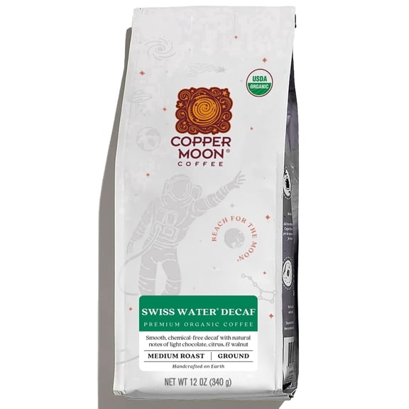 Copper Moon Coffee Swiss Water Decaf Organic Ground Coffee, Medium Roast, 12 oz Bag