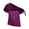 thumbnail image 4 of Wycnly Summer Tops for Women Dressy Tops for Women Going out off Shoulder Comfy Silky Satin Tunic Tops with Tie Cute Solid Tops Ladies Slash Neck Short Sleeve Shirts, 4 of 6
