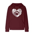 thumbnail image 4 of Hoodies for Women Graphic Heart Print Cute Long Sleeve Waffle Drawstring Pullover Spring Fall Sweatshirts with Pockets(Wine,XL), 4 of 5