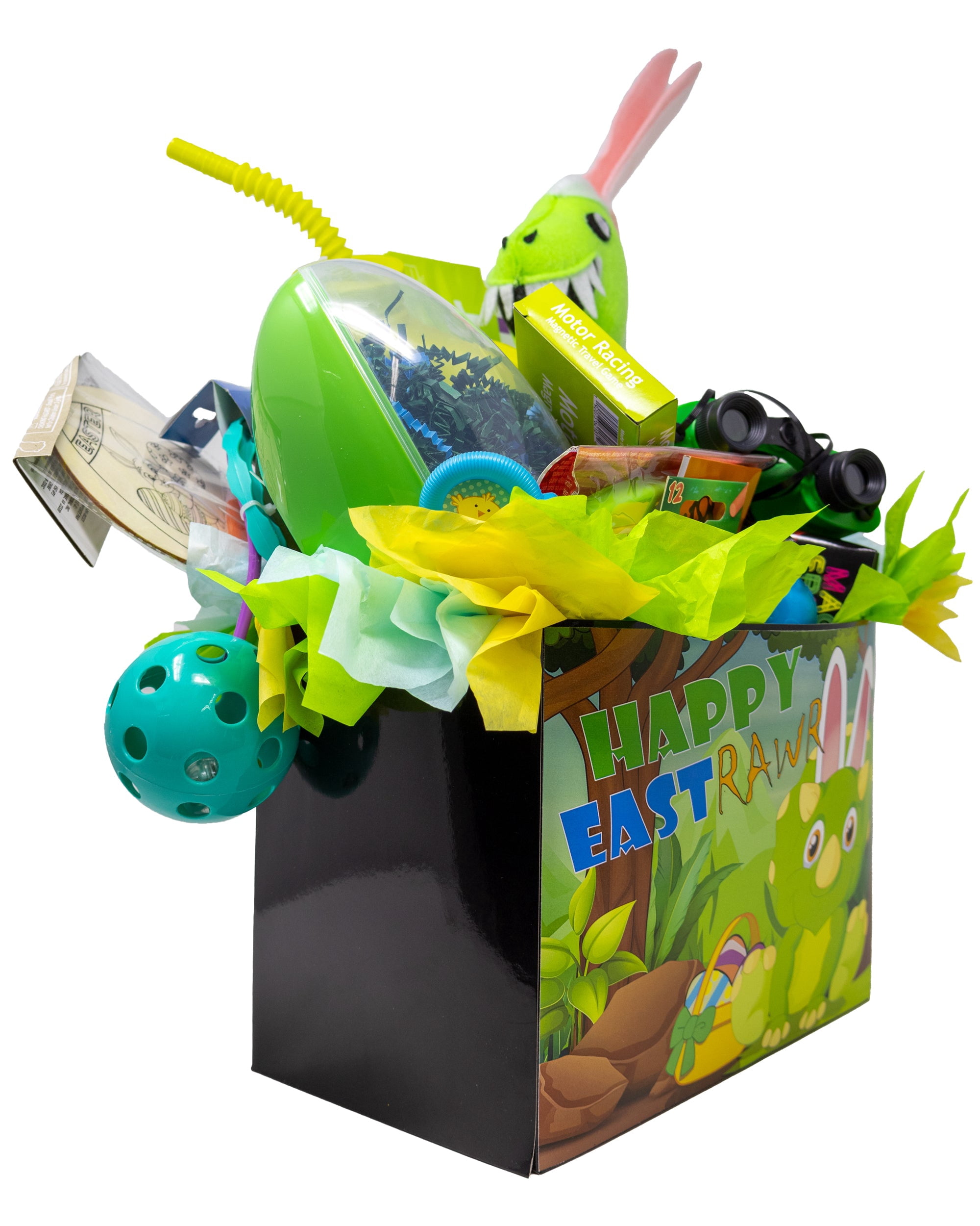 Dinosaur Themed Easter Gift with Handmade Easter-Saurus Rex, Toys and More!