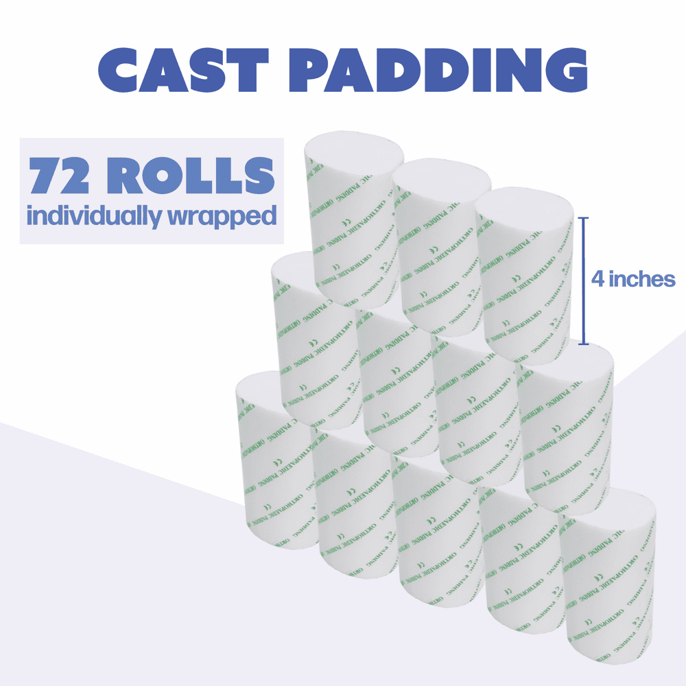 Cast Padding Rolls, 4” x 12ft, Individually Wrapped, Undercast Padding Cotton, Gauze Bandage for Halloween Wrap Art Projects, Body Casts, Hobby Craft, Wound Care, Orthopedic, 72 Rolls