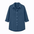 thumbnail image 7 of AherBiu Corduroy Shacket for Women Button down Shirt Lapel Collared Open Front Vintage Long Sleeve Tops with Pocket(Medium,Navy), 7 of 7