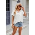 thumbnail image 5 of Summer Solid Color Button Hooded Drawstring Short Sleeve Women's T-Shirt Top, 5 of 10