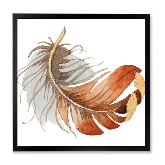 Designart 'Orange Ethnic Bird Feather On White' Bohemian & Eclectic Framed Art Print