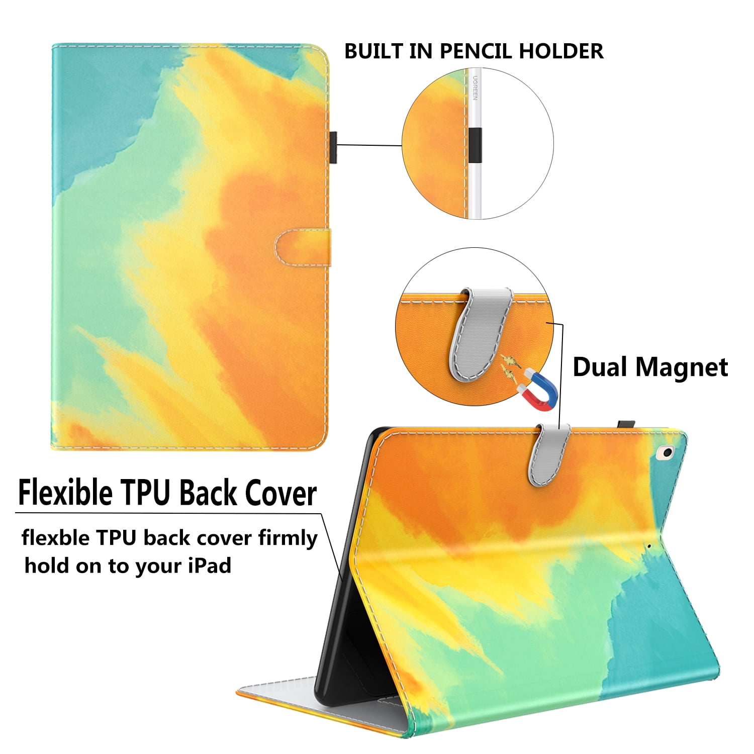 K-Lion Folio Flip Case for Apple iPad (10th generation) 10.9-Inch 2022, Auto Wake Sleep Card Slots Smart Case Slim Gradient Stand Flexible TPU Back Cover with Pencil Holder for iPad 10th Gen,Yellow