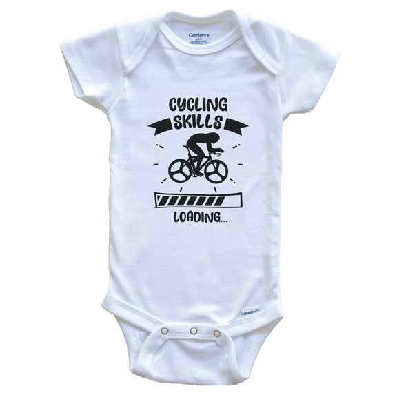 Cycling Skills Loading Funny Cycling Baby Bodysuit, 0-3 months white