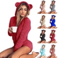 thumbnail image 3 of Mujeres Niñas Traje de pijama de felpa con capucha Orejas de oso Mono Ropa de dormir Mameluco seitruly FS10114-37, 3 of 7