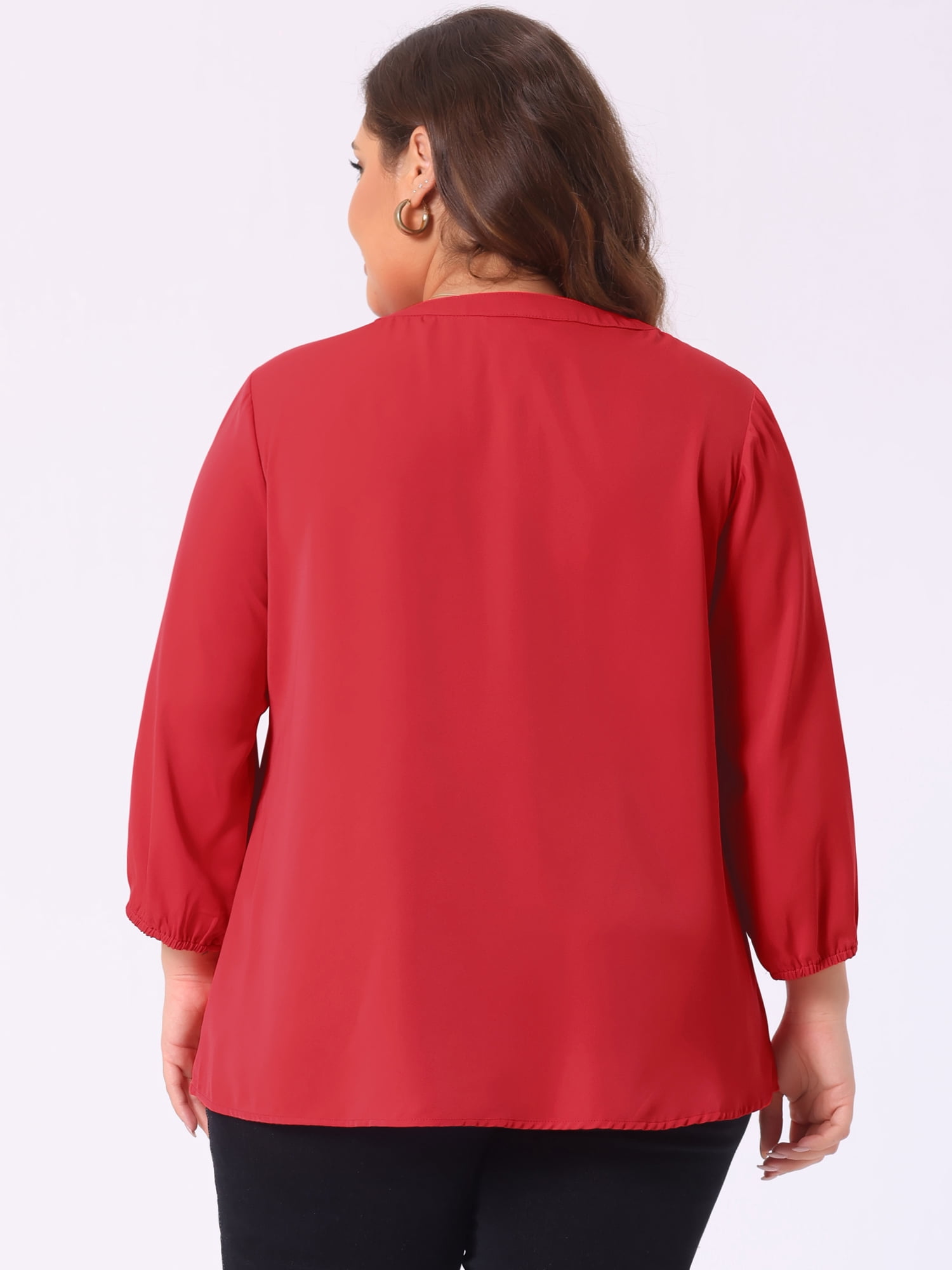 DARING DIVA Women's Plus Round Neck Work Ruffle Chiffon Top 4X Red