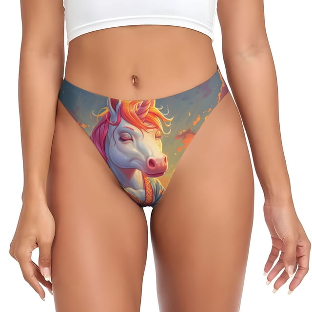 Fotbe Meditating Cute Horse Tanga Sin Costuras para Mujer con Estampado – Panties Invisibles, Transpirables y Cómodos para Uso Diario-X-Large