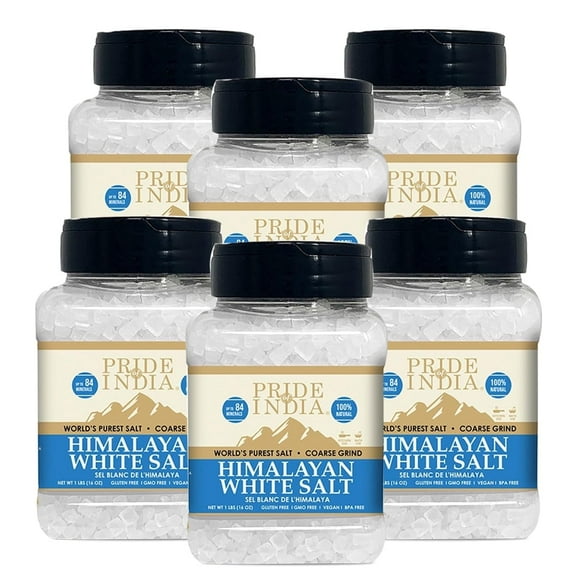 Pride of India - PACK of 6 - Himalayan White Salt Coarse Grind 1 lbs (453.59 gm)- Rarest & Enriched W/84  Natural Minerals- Low Sodium- Mineral Rich Nutrition and Enhanced Taste- Healthier Table Salt