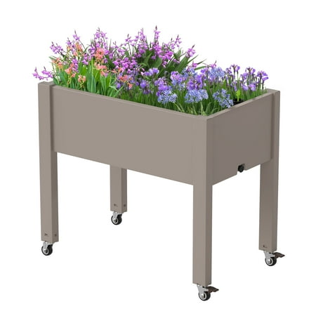 Condition photo showing Good Condition for raised garden bed - outdoor elevated planter with weatherproof resin  effective drainage & 4 swivel wheels for backyard  patio and balcony  grey