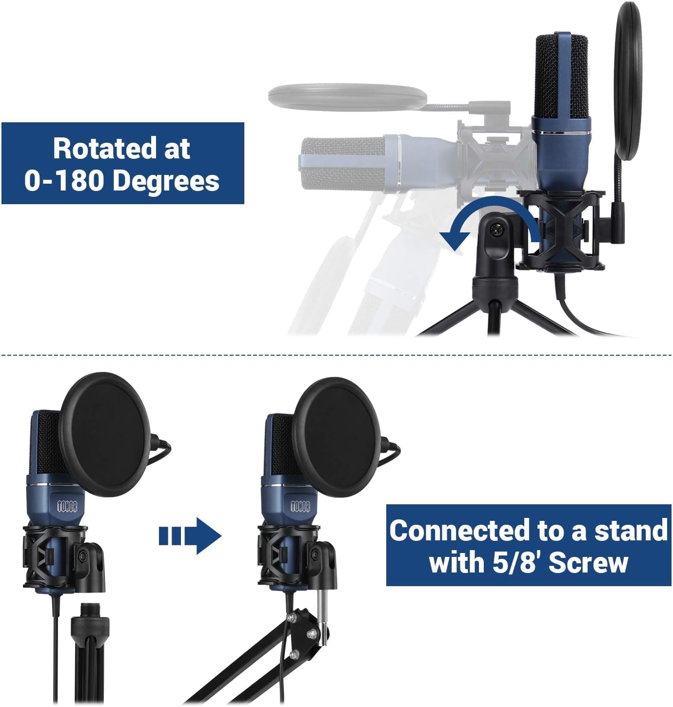 TONOR TC-777 Podcast Microphone, USB Computer Microphone, Cardioid Condenser PC Mic with Tripod Stand and Pop Filter for Podcasting, Streaming, Vocal Recording, Compatible with PC & Laptop, PS4/5
