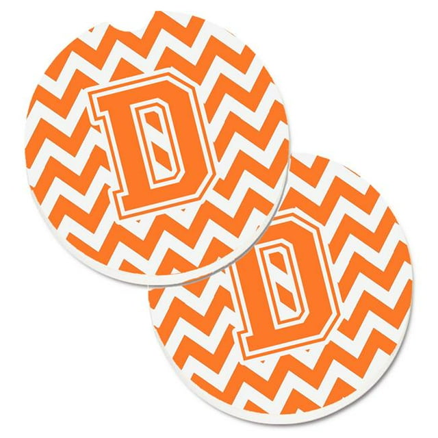 Letter D Chevron Orange & White Set of 2 Cup Holder Car Coaster