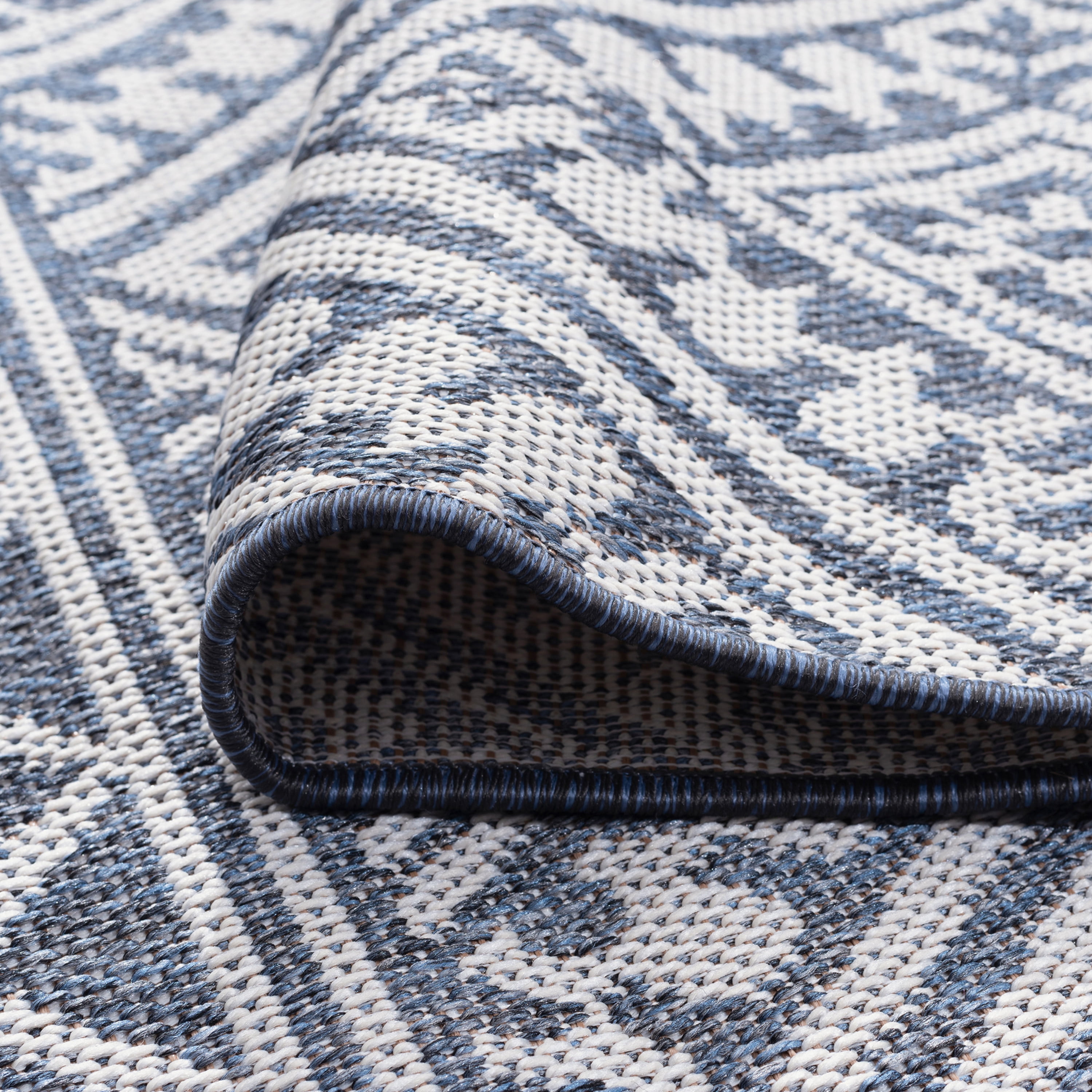 5x7 Water Resistant, Indoor Outdoor Rugs for Patios, Front Door Entry, Entryway, Deck, Porch, Balcony | Outside Area Rug for Patio | Blue, Tribal | Size: 5' x 6'11''