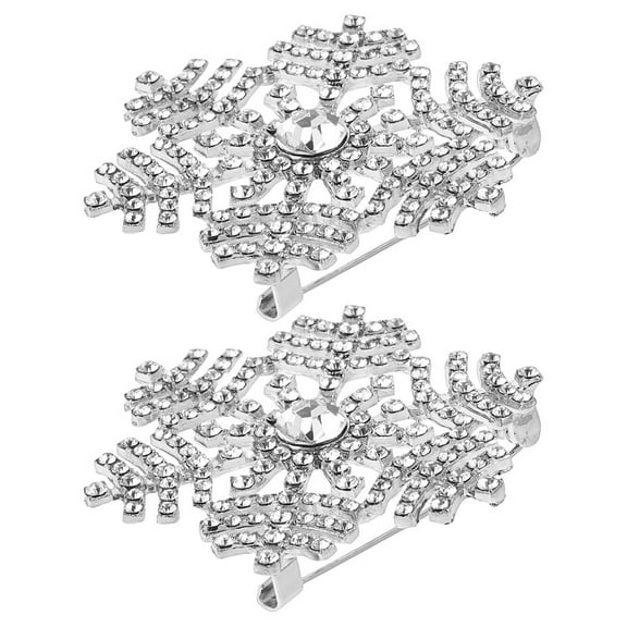 FRCOLOR 2pcs Stylish Rhinestone Snowflake Brooch Pins for Women Durable Alloy Material Silver Color