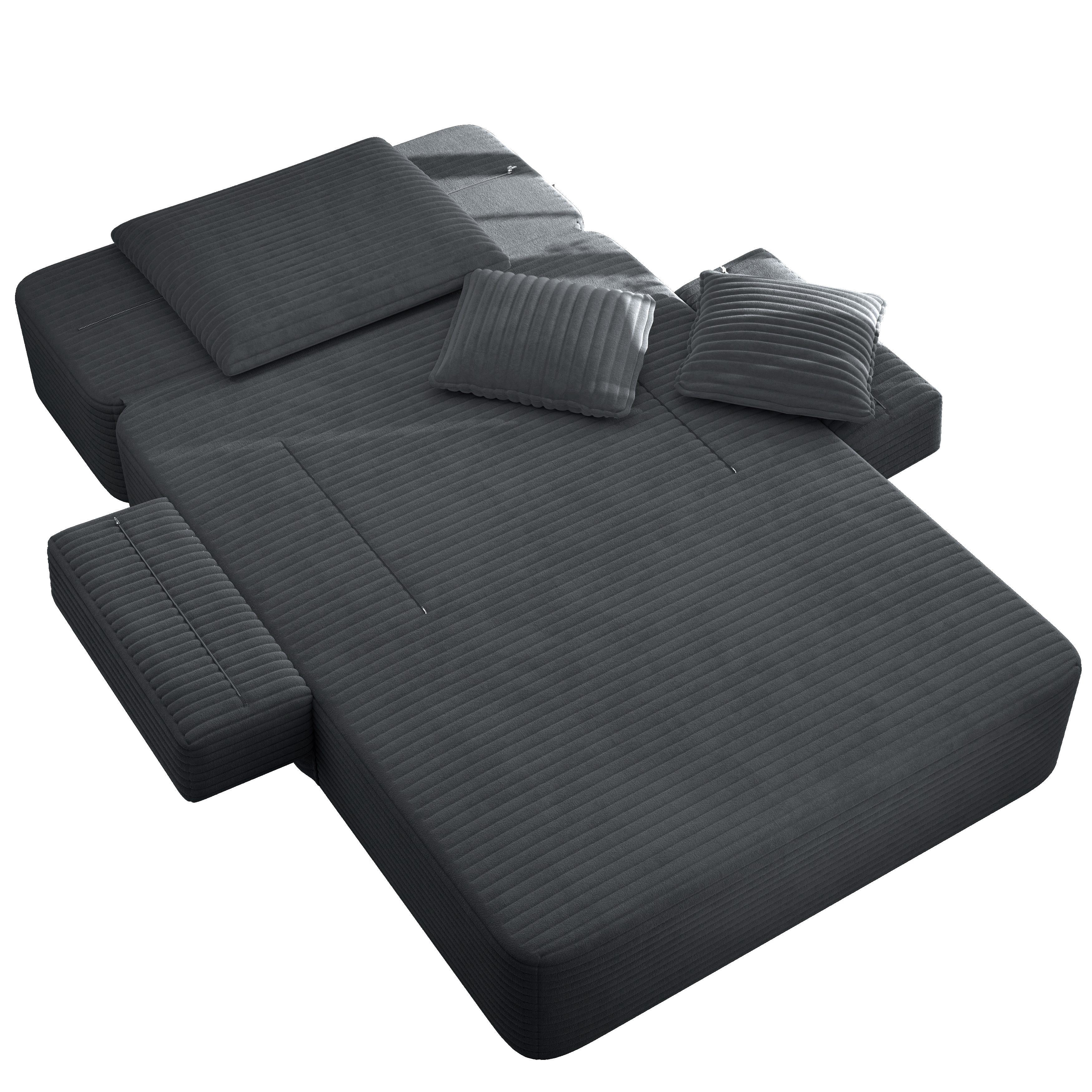 Alvantor Oversized Corduroy Convertible Chaise Lounge Sofa Bed, Dark Gray