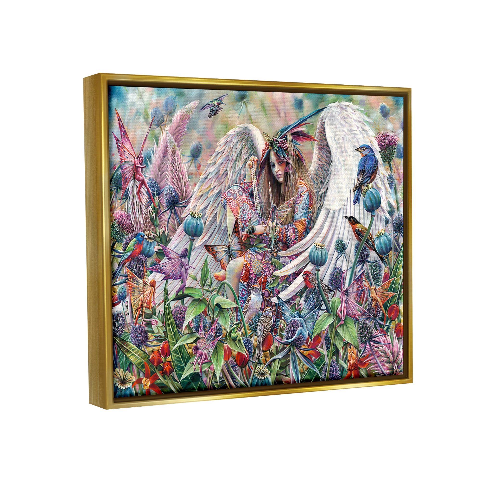 Stupell Industries Angel & Fairies Vivid Meadow Fairy Tales & Fantasy Painting Gold Floater Framed Art Print Wall Art
