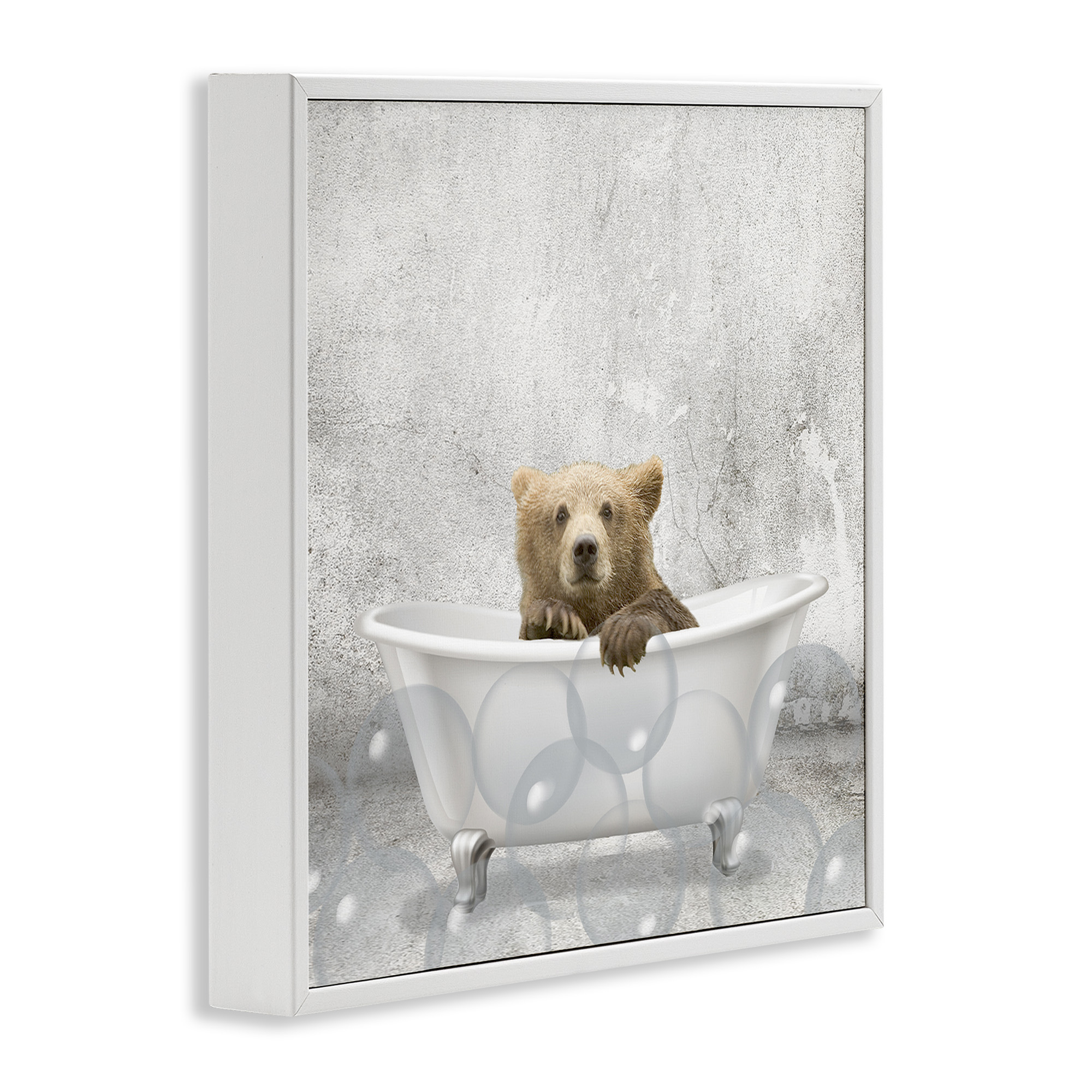Stupell Industries Baby Bear Bath Time Animals & Insects Painting White Framed Art Print Wall Art, 12 x 12