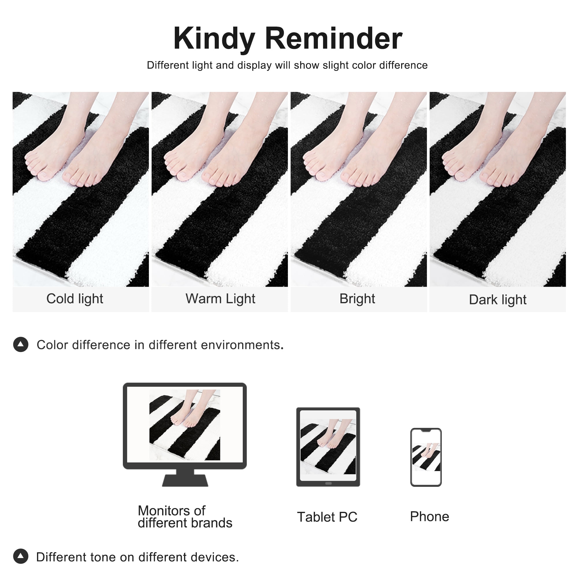 Unique Bargains Non Slip Microfiber Striped Bathroom Rugs Black&White 17"x24"