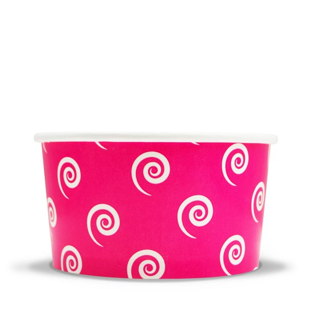 Pink Paper Ice Cream Cups 6 oz Swirls And Twirls Dessert Bowls
