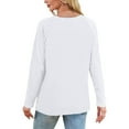 thumbnail image 6 of Fanxing Women Tops Long Sleeve Lightweight Jacquard Sleeve Knit Shirts Soft Crew Neck Underwear Blouse Basic Swaetshirts White M, 6 of 8