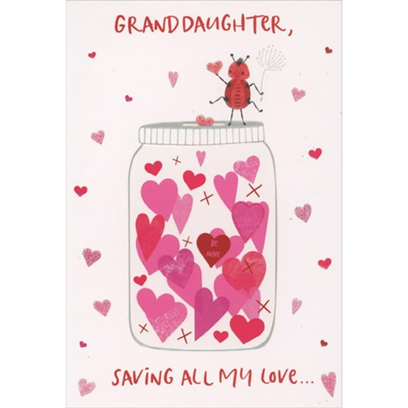 Pictura Lovebug on Jar of Pink Hearts: Sending all my Love Valentine's Day Card for Granddaughter