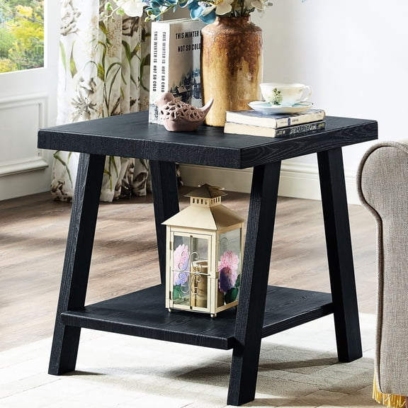 Contemporary Black Wood Shelf Table / Kids' Room / Wide - Angled Legs Design