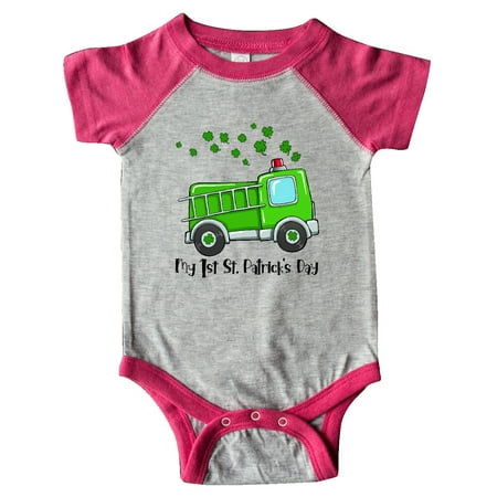 

Inktastic My 1st St. Patrick s Day Green Fire Truck with Clovers Gift Baby Boy or Baby Girl Bodysuit