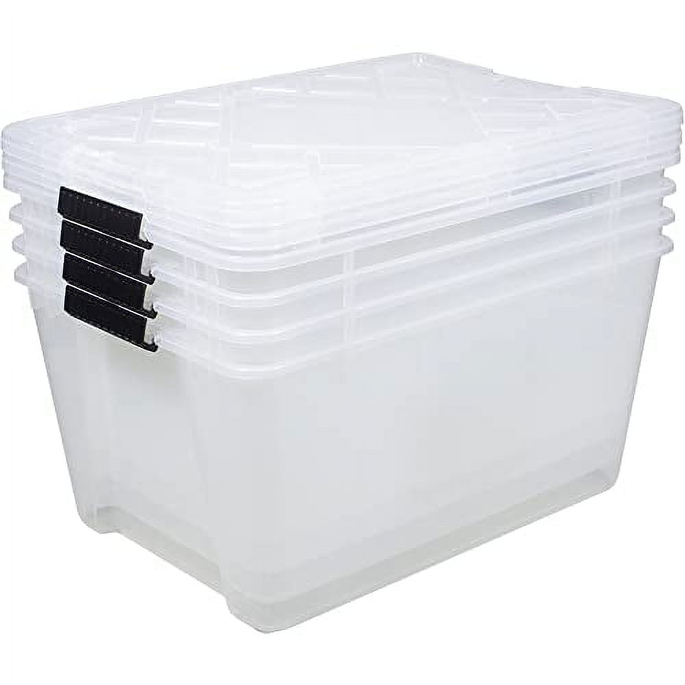 Office Depot® Brand by GreenMade® Instaview Storage Container With Latch Handles/Snap Lids, 45 Qt, 16-1/2" x 15-3/4" x 21-1/2", Clear, Pack Of 4