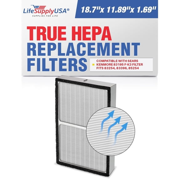 LifeSupplyUSA True HEPA Filter Replacement Compatible with Sears Kenmore 83195 F-K3 Filter fits 83254 83396 85254 Air Purifiers