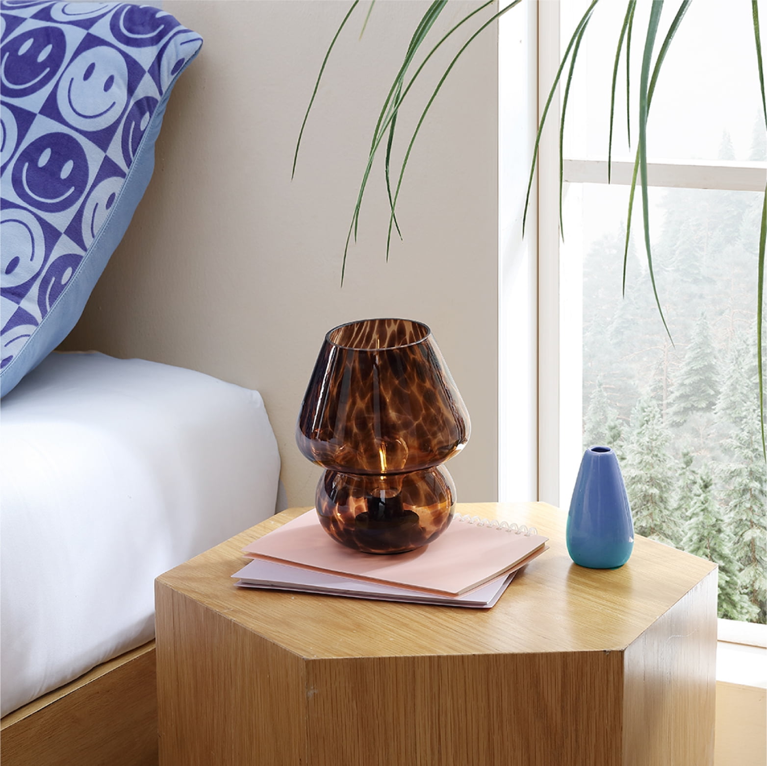 Urban Shop 8" Energy Efficient Brown Tortoise Glass Table Lamps Mushroom