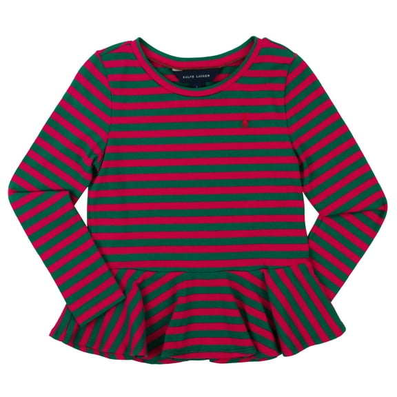 Girl's Stretch Striped Peplum Tee Shirt-P-XLarge(16)