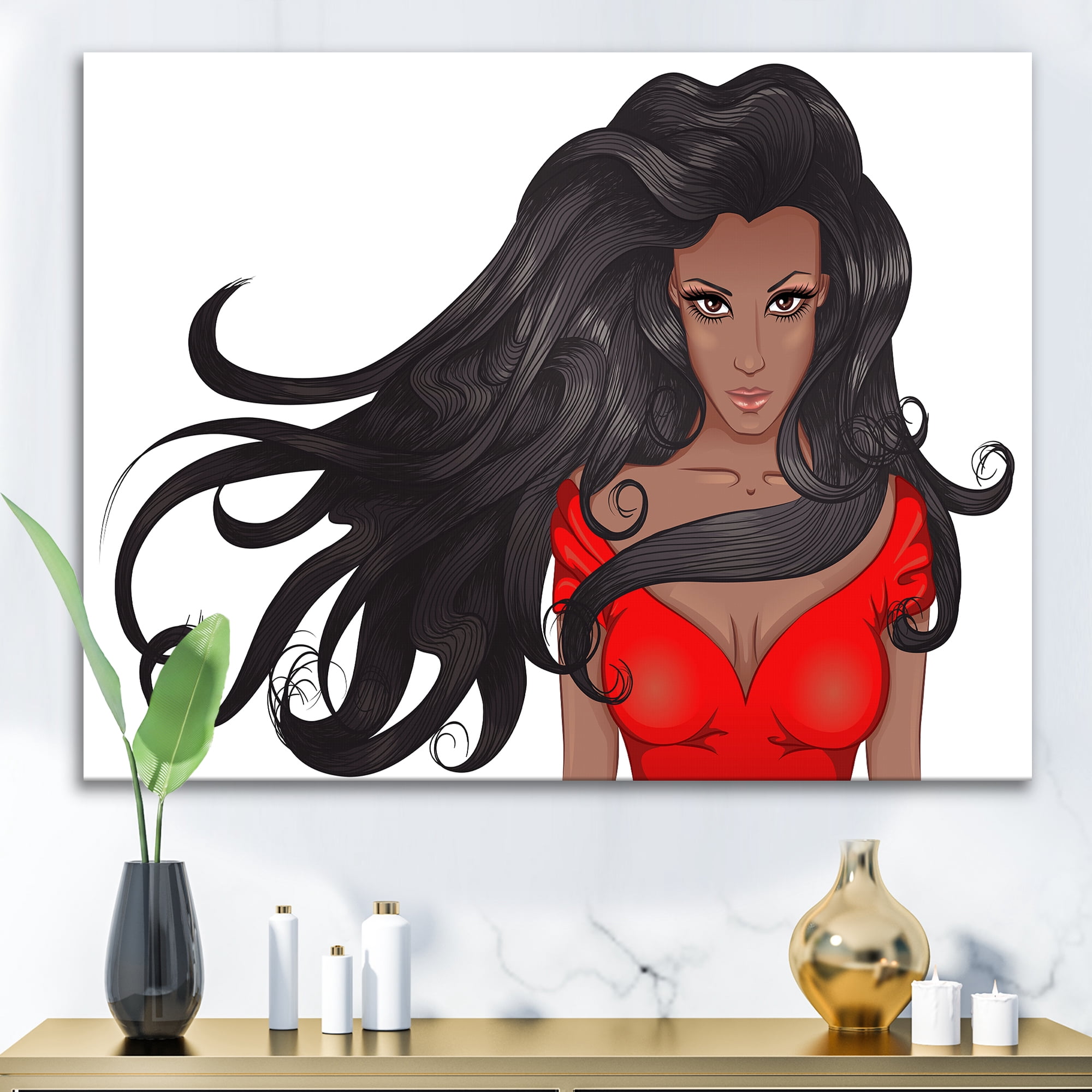 Designart ' Portrait of African American Female XIV ' Modern Canvas Wall Art Print