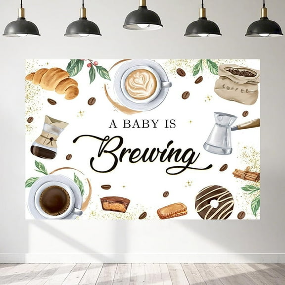 7x5FT A Baby is Brewing Baby Shower Backdrop Brown Coffee Baking Theme Background Feeding Bottle and Coffee Photography Newborn Birthday Party Decorations Banner