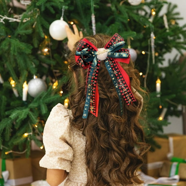 Precios Reducidos, Horquilla de pelo con lazo rojo y verde a cuadros navideños, decoración navideña, horquilla para el pelo de niña, accesorios para el pelo, decoración para celebraciones navideñas