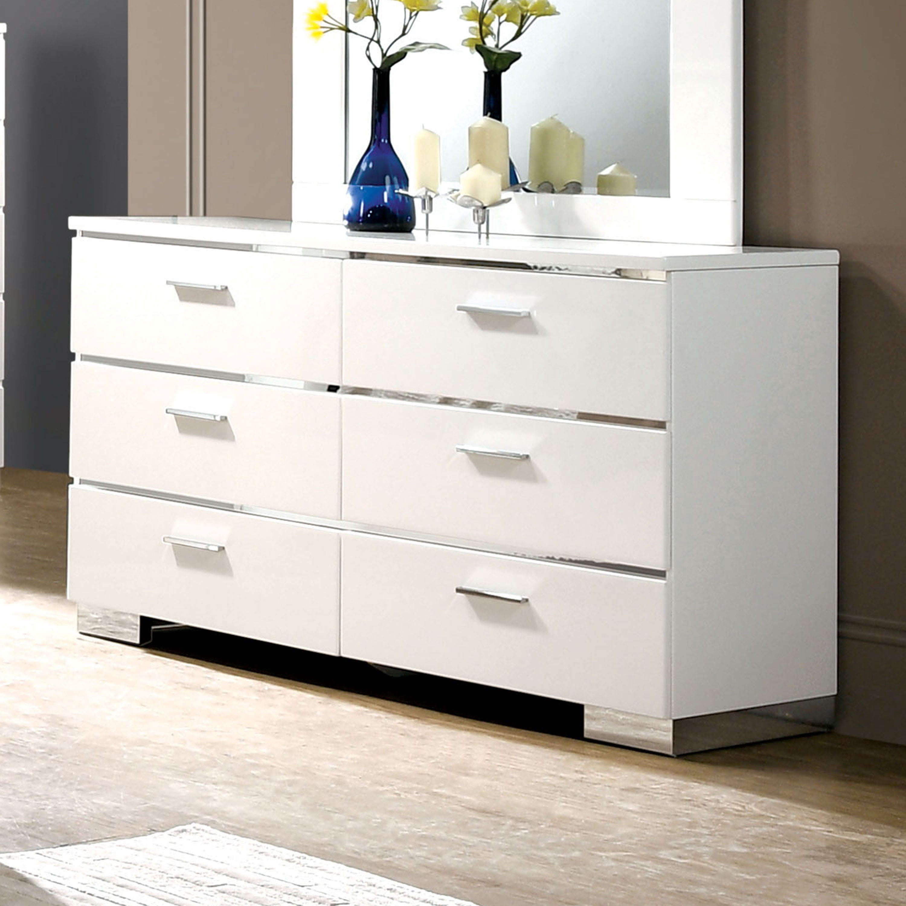 Furniture of America Quaker Contemporary 6-Drawer Dresser, White
