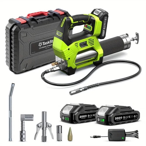 TaskStar 12000PSI Cordless Grease Gun, Brushless 3-Speed, 6.7oz/min, 2x2.0Ah Batteries Powered