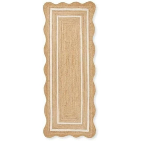 Handcrafted Natural Jute Rug Bohemian Scalloped Runner Rugs Sisal Runner Custom Carpet for Home Decor (2x10 Feet), As Show in Image