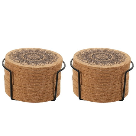 

1 Set Round Wooden Cup Mats Storage Rack Kit Cup Coasters (Assorted Color)