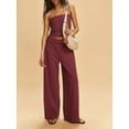 thumbnail image 3 of Women Summer Outfits Lounge 2 Piece Sets Striped Tube Top and Pants Matching Sets Beach Vacation Rose Red L, 3 of 6