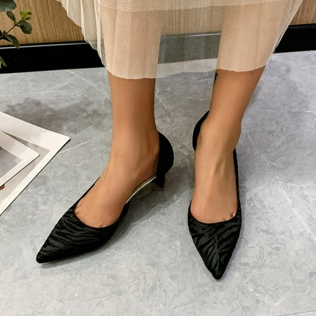 

Christmas Ladies Fashion Colorblock Striped Pointed Toe Low Top High Heel Shoes