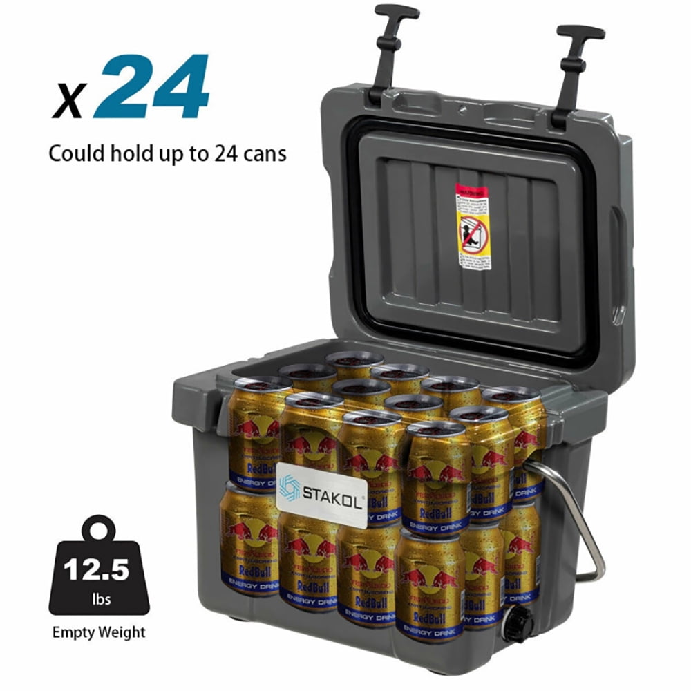 Resenkos 16 Quart 24-Can Capacity Portable Insulated Ice Cooler with 2 Cup Holders-Gray, Portable Freezer for Camping, Truck, RV, Travel, Boat and Home Use