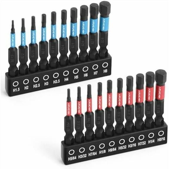 Allen Wrench Drill Bit Set, 20-Piece Hex Bit Set Metric and SAE S2 Steel with Magnetic Tips 1/4 Hex-shank 2" Impact$$Tools & Hardware Other