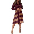 thumbnail image 2 of Ashirexll Womens Long Sleeve Dresses, Midi Dresses for Women, Elegant Temperament Elastic Waist Solid Color V-Neck Casual Dress, 2 of 6