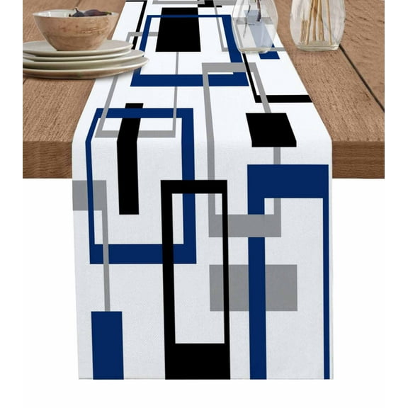 Blue Black Geometric Table Runner Modern Minimalist Stripes Aesthetic Tablerunners 16 x 72 Inch, Table Decorations Tabletop Scarf for Summer Gathering Holiday Farmhouse Kitchen Dining Decor