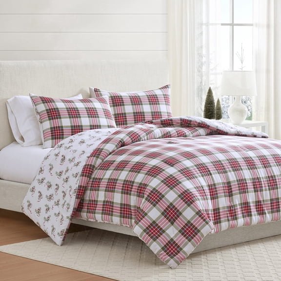 Martha Stewart Yuletide Spruce Plaid Twin Comforter Set, Cozy Bedding with Shams, Machine Washable