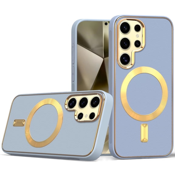 For Samsung Galaxy S24 Case Magnetic Circle Vegan Leather Hybrid Phone Cover