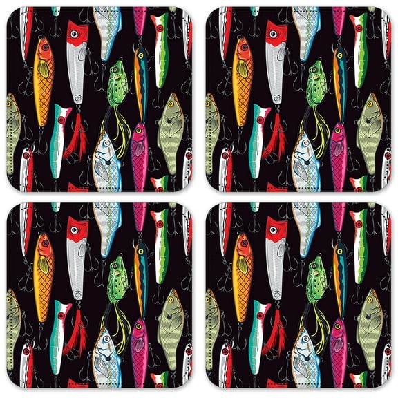 Vinyl Drink Coasters - Set of 4 - Fishing Lures