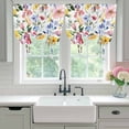 thumbnail image 5 of Spring Floral Tie Up Curtain 45 Inches Long, Romantic Gradient Red Pink Yellow Flower Farmhouse Balloon Style Kitchen Window Curtain Over Sink, Small Window Rod Pocket Curtain 52"x45", 5 of 9