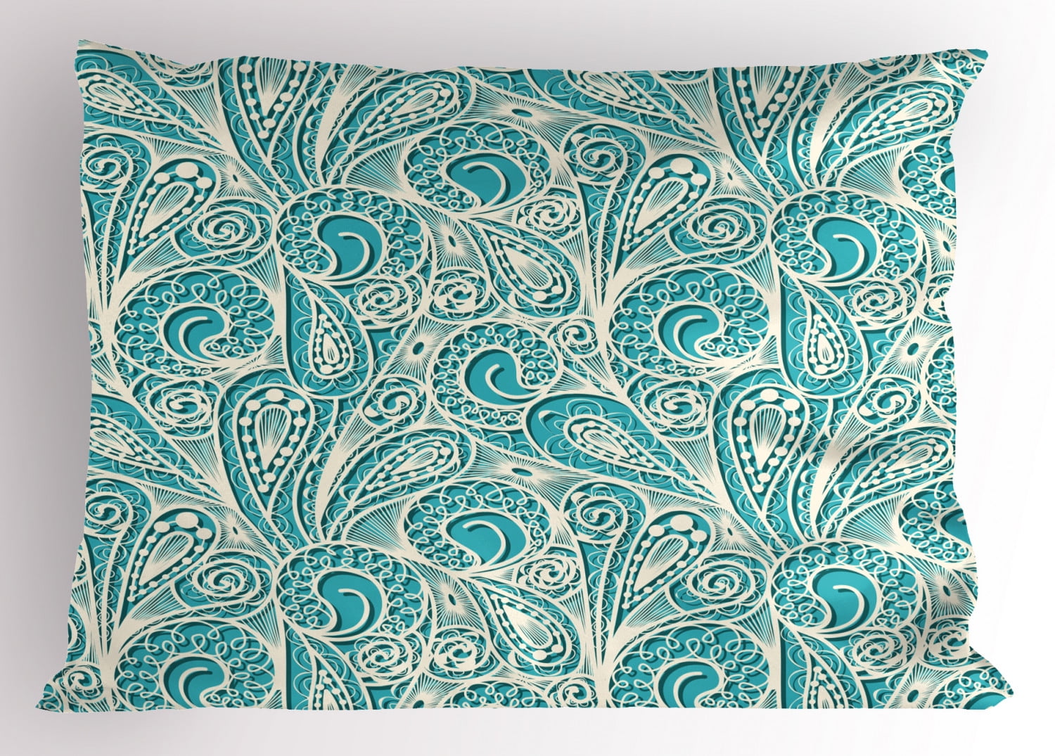 Teal and White Pillow Sham White Lace Style Pattern Feminine Fashion Romantic Composition Print, Decorative Standard Size Printed Pillowcase, 26 X 20 Inches, Turquoise White, by Ambesonne